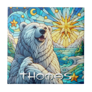 Polar Bear Faux Stained Glass Personalised Tile