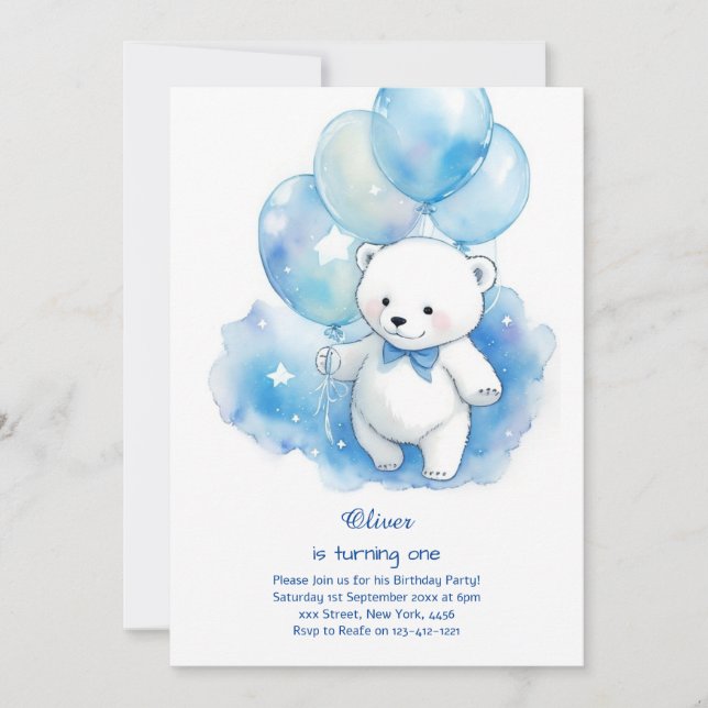 Polar Bear First Birthday Invitation (Front)