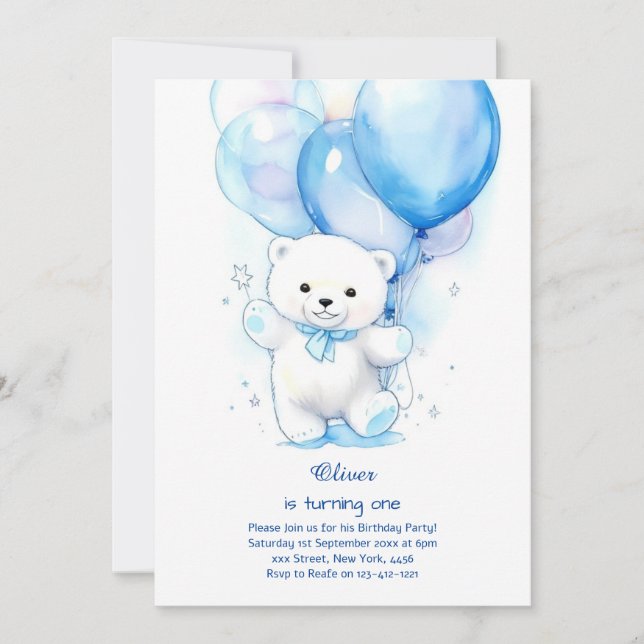Polar Bear First Birthday Invitation (Front)