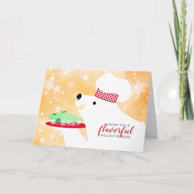 polar bear fish catering chef restaurant Christmas Holiday Card (Front)