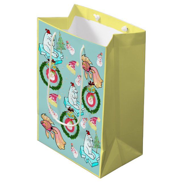 Polar Bear Fish Santa Christmas Gift Bags (Front Angled)