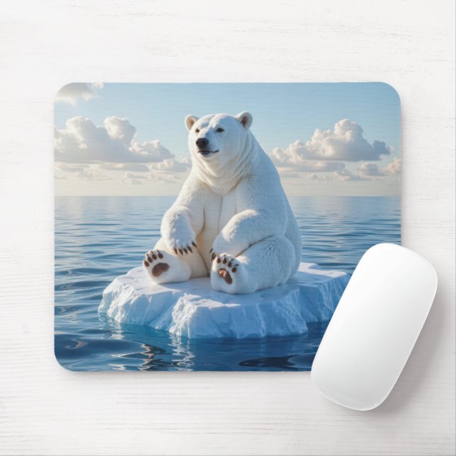Polar Bear Floating On an Ice Floe Mouse Mat (With Mouse)
