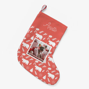 Polar Bear Floral Photo Red Christmas Stocking