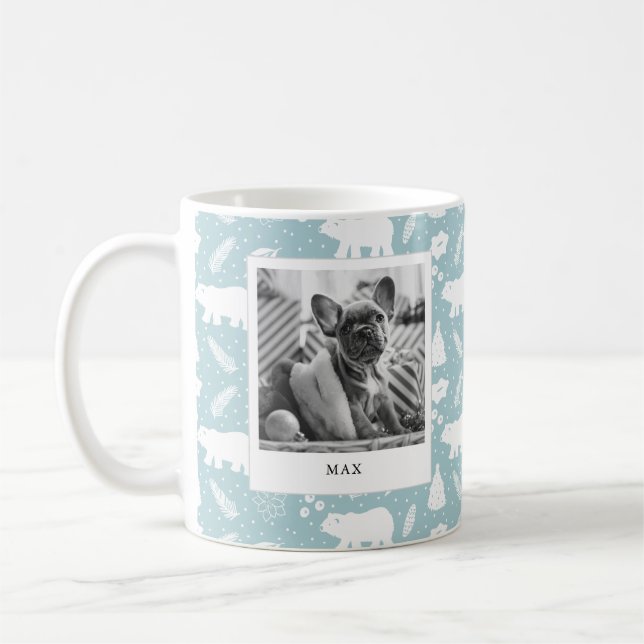 Polar Bear Floral & Pine Holiday Blue 2 Photo Mug (Left)