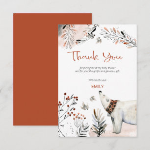 Polar Bear Foliage Burnt Orange Baby Shower Thank You Card