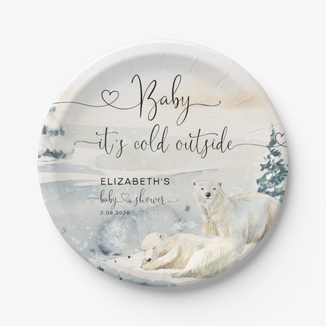 Polar Bear | Forest Baby Shower  Paper Plate (Front)