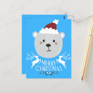 Polar Bear Funny Christmas Holidays Blue Postcards