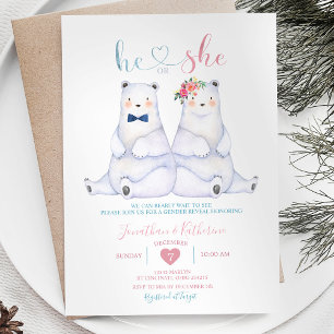 Polar Bear Gender Reveal He or She Pink Floral Invitation