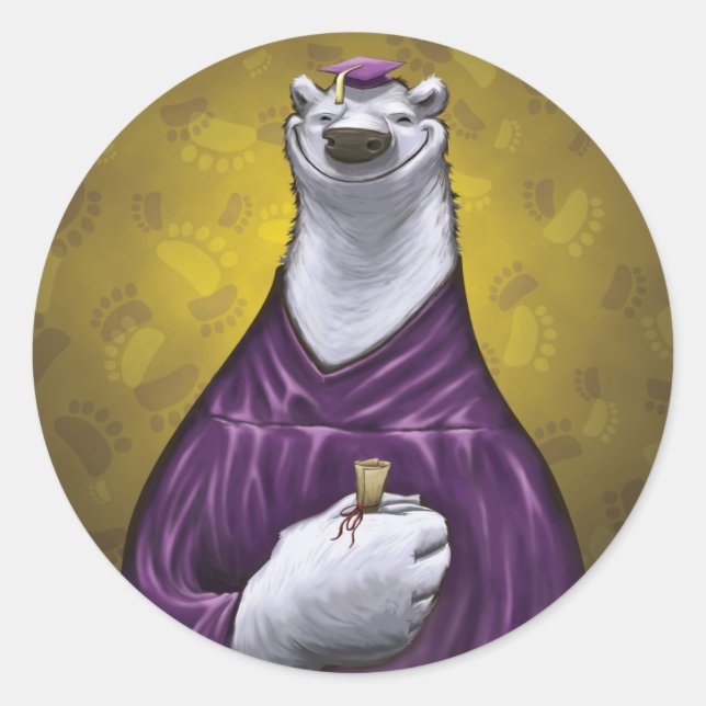 Polar Bear Graduate Sticker Purple (Front)