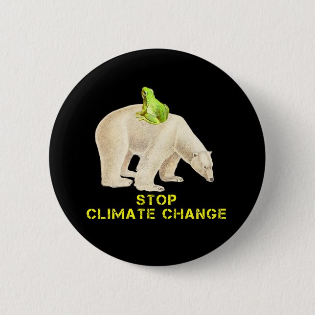 Polar Bear Green Frog Stop Climate Change Arctic 6 Cm Round Badge (Front)