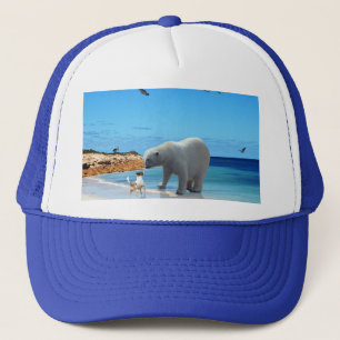Polar Bear Greeting A Dog, Trucker Hat