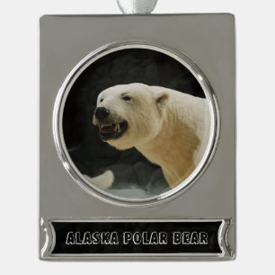 Polar Bear Grin Silver Plated Banner Ornament