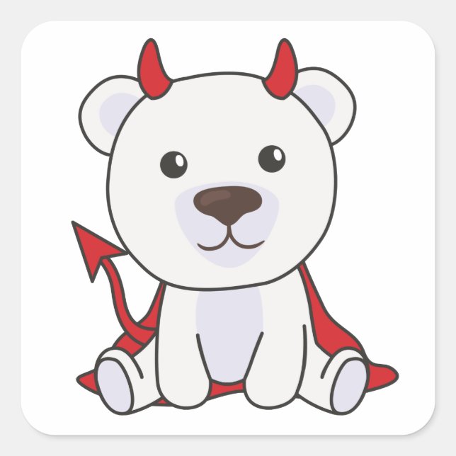 Polar Bear Halloween Cute Devil Kids Witches Squar Square Sticker (Front)