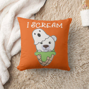 Polar Bear Halloween Ghost I Scream Ice Pun Cushion