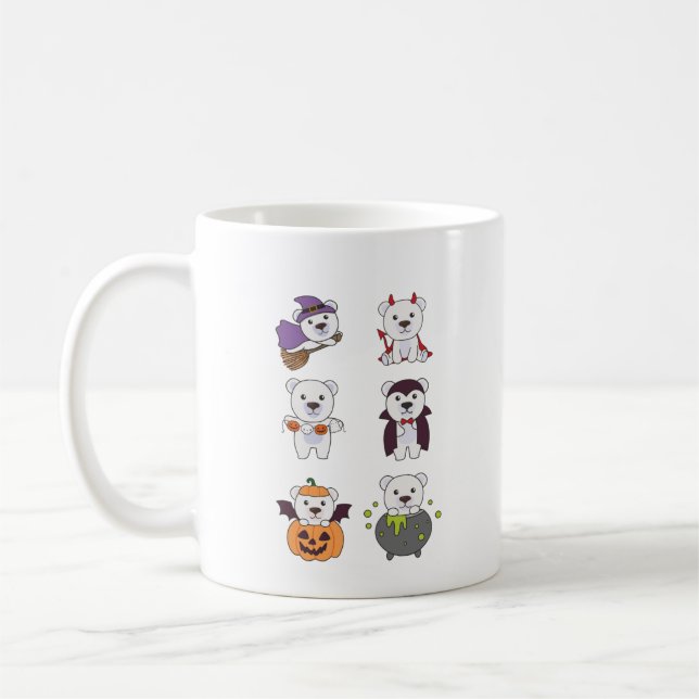 Polar Bear Halloween Witch Devil Pumpkin Vampire Coffee Mug (Left)