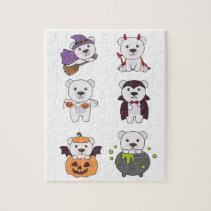 Polar Bear Halloween Witch Devil Pumpkin Vampire J Jigsaw Puzzle