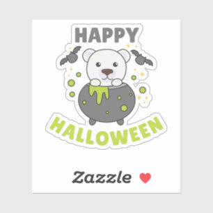 Polar Bear Happy Halloween Cauldron Bat
