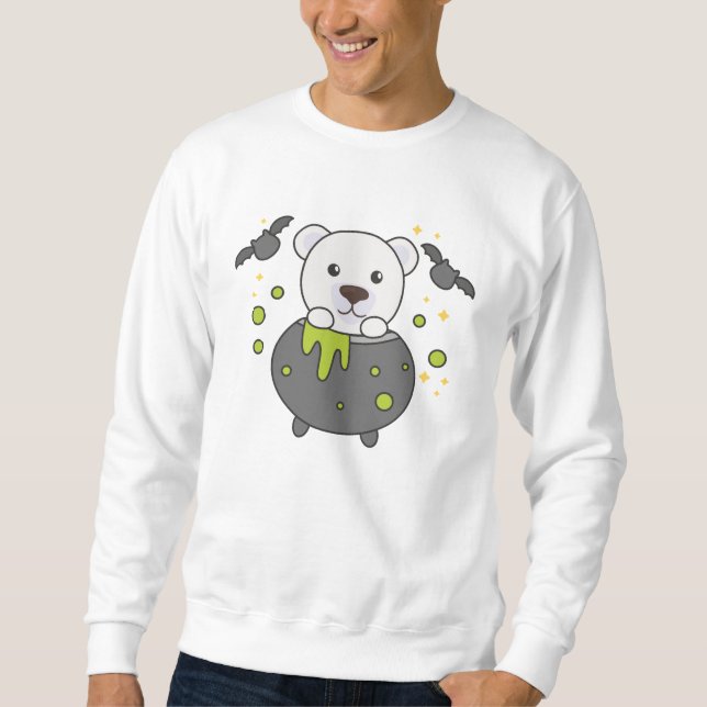 Polar Bear Happy Halloween Cauldron Bat Sweatshirt (Front)