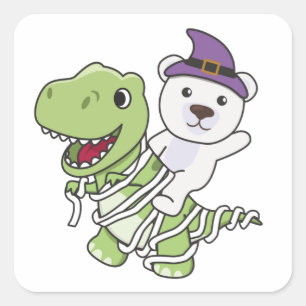 Polar Bear Happy Halloween T-rex Mummy Costume Square Sticker