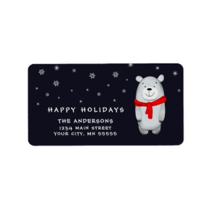 Polar Bear Happy Holidays Christmas Return Address Label