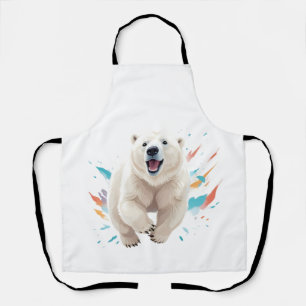 Polar Bear Happy Playful Fun Jumping Air Joyful Apron