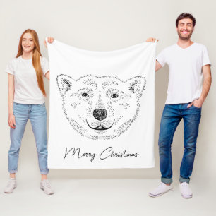 Polar Bear Head Minimal Line Art Sketch With Text Fleece Blanket