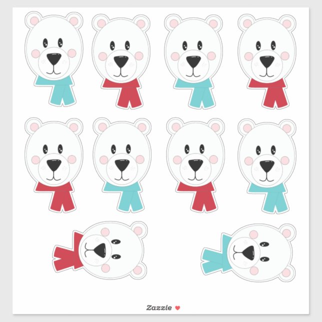 Polar Bear Heads with Scarves (Sheet)