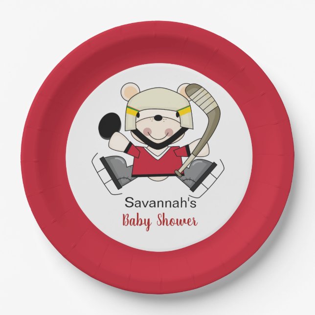 Polar Bear Hockey Player Custom Paper Plate (Front)
