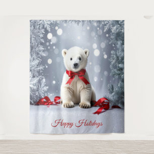 Polar Bear Holiday Backdrop Tapestry