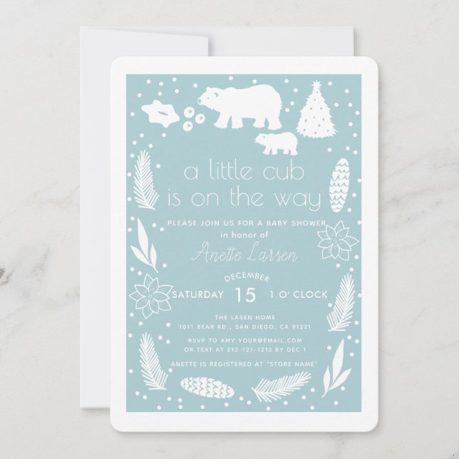 Polar Bear Holiday Blue Baby Shower Invitation (Front)