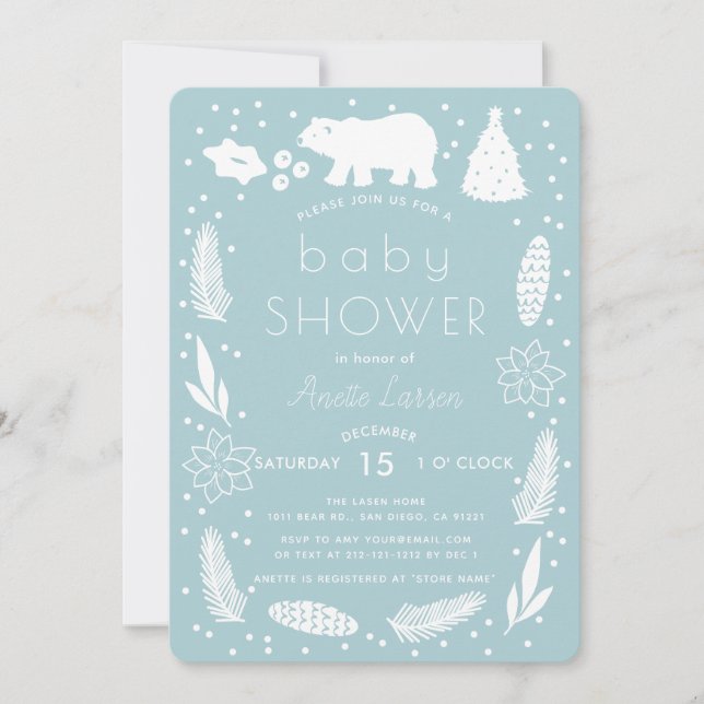 Polar Bear Holiday Foliage Baby Shower Invitation (Front)