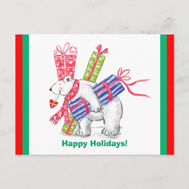 Polar Bear Holiday Gifts Christmas Postcard (Front)