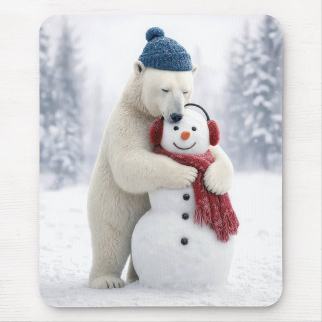 Polar Bear Hugging a Snowman Mouse Mat (Front)