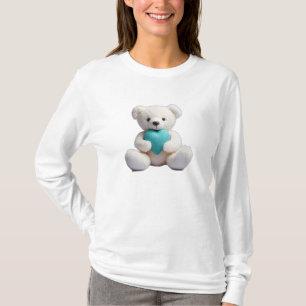 Polar Bear Hugging Teal Heart T-Shirt