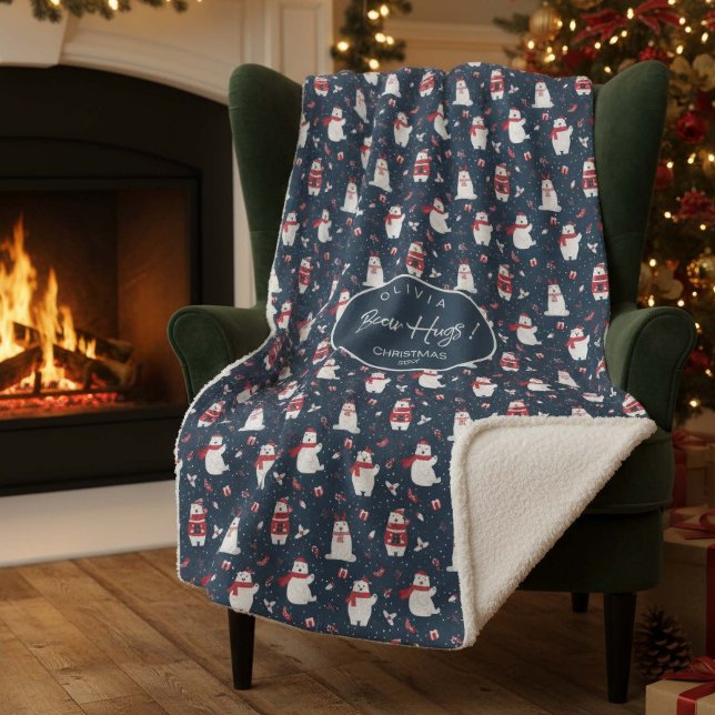 Polar Bear Hugs Christmas Year ID851 Sherpa Blanket (Creator Uploaded)