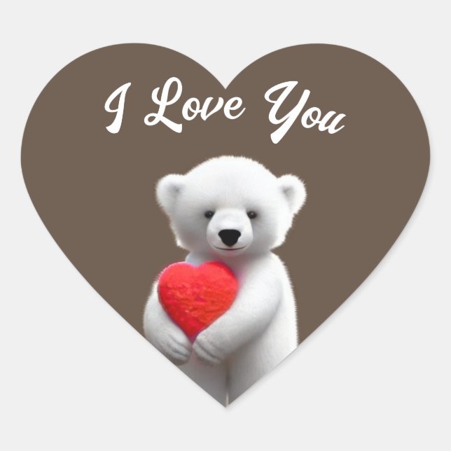 Polar Bear I Love You Heart Sticker (Front)