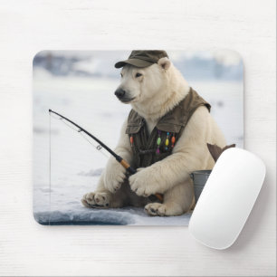Polar Bear Ice Fishing Mouse Mat