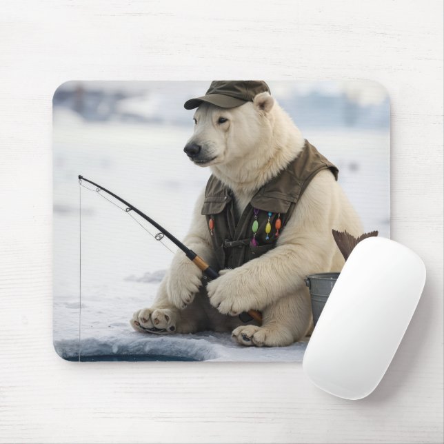 Polar Bear Ice Fishing Mouse Mat (With Mouse)