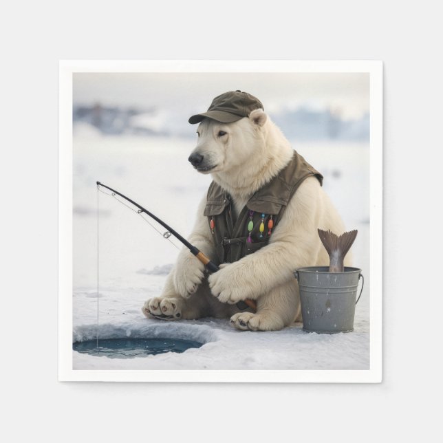 Polar Bear Ice Fishing Napkin (Front)