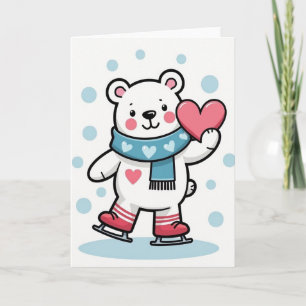 Polar Bear Ice Skating Love Card