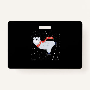 Polar Bear Ice Skating On Christmas ID Badge