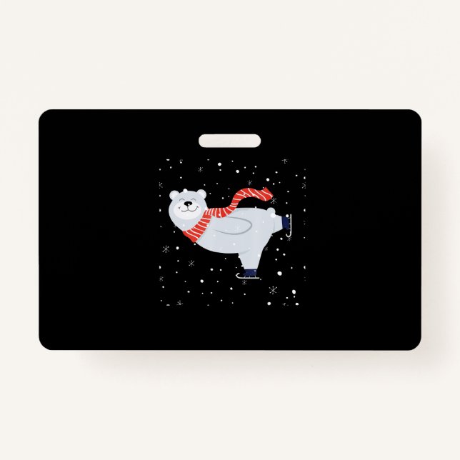 Polar Bear Ice Skating On Christmas ID Badge (Front)