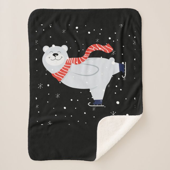 Polar Bear Ice Skating On Christmas Sherpa Blanket (Front)