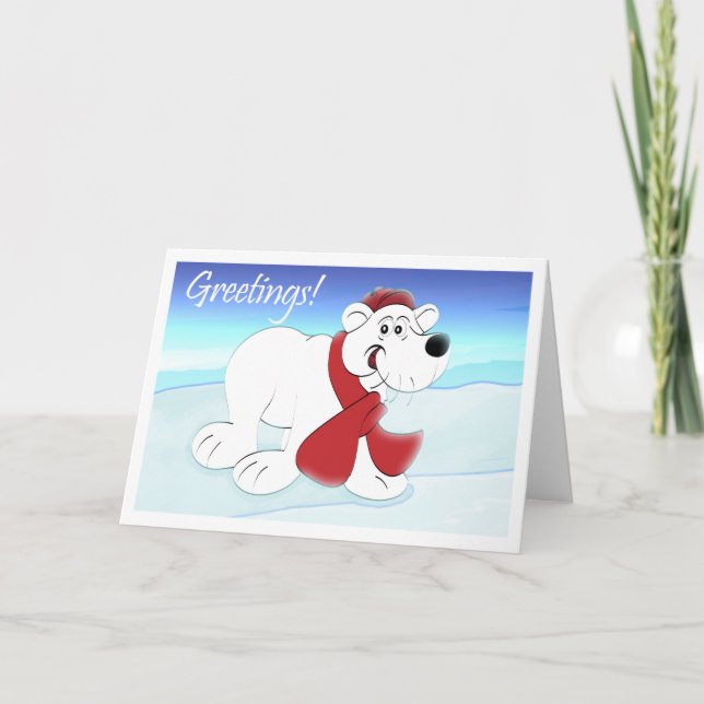Polar Bear Illustration Holiday Card (Front)