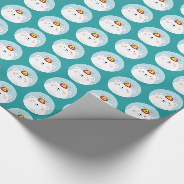 Polar Bear in a Propeller Hat Pattern Wrapping Paper (Corner)