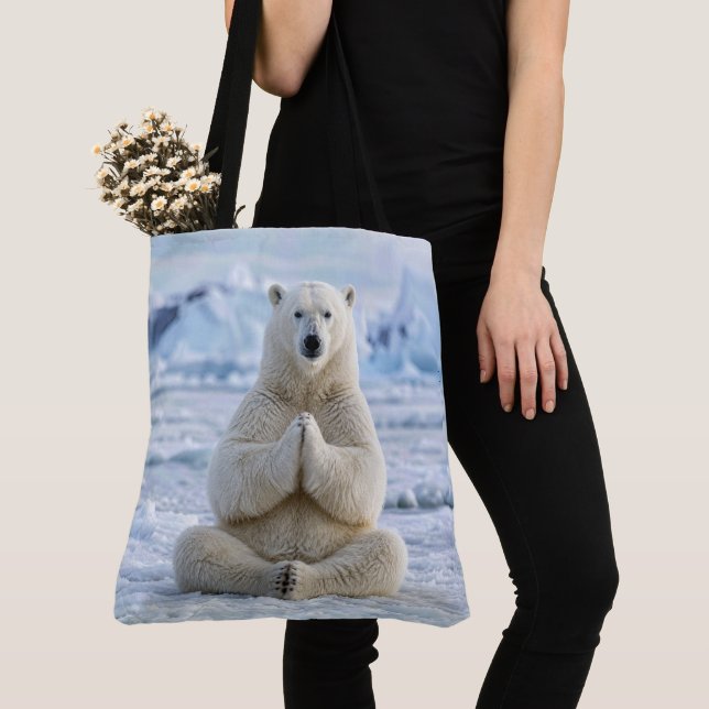Polar Bear in a Yoga Pose Tote Bag (Close Up)