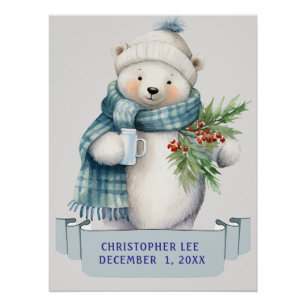  POLAR BEAR IN BLUE SCARF GREENERY KIDS NAME  POSTER