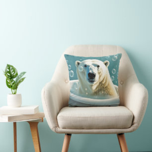 Polar Bear In Bubble Bath Cushion