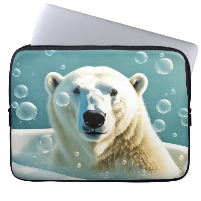 Polar Bear In Bubble Bath Laptop Sleeve (Front)
