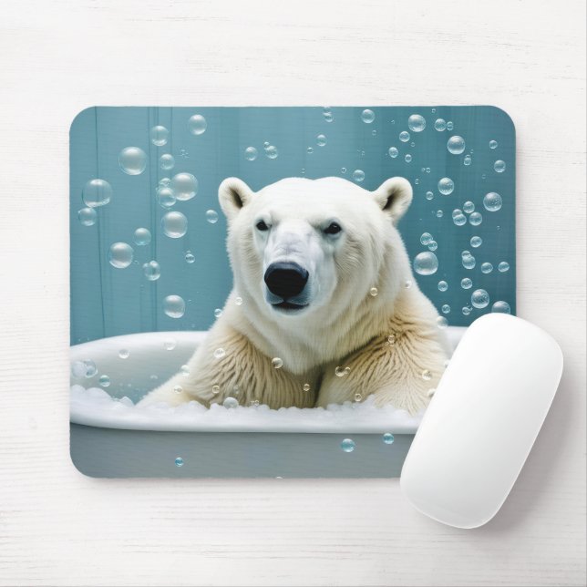 Polar Bear In Bubble Bath Mouse Mat (With Mouse)